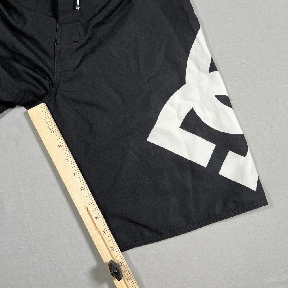 DC Shoes Mens Black Board Shorts White Logo Size 30 Surf Skate Swim Trunks Y2K